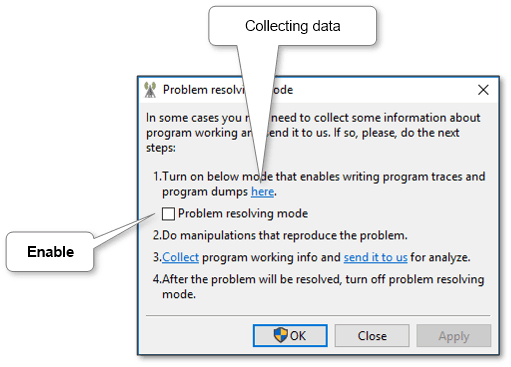 Problem Resolving Mode Settings