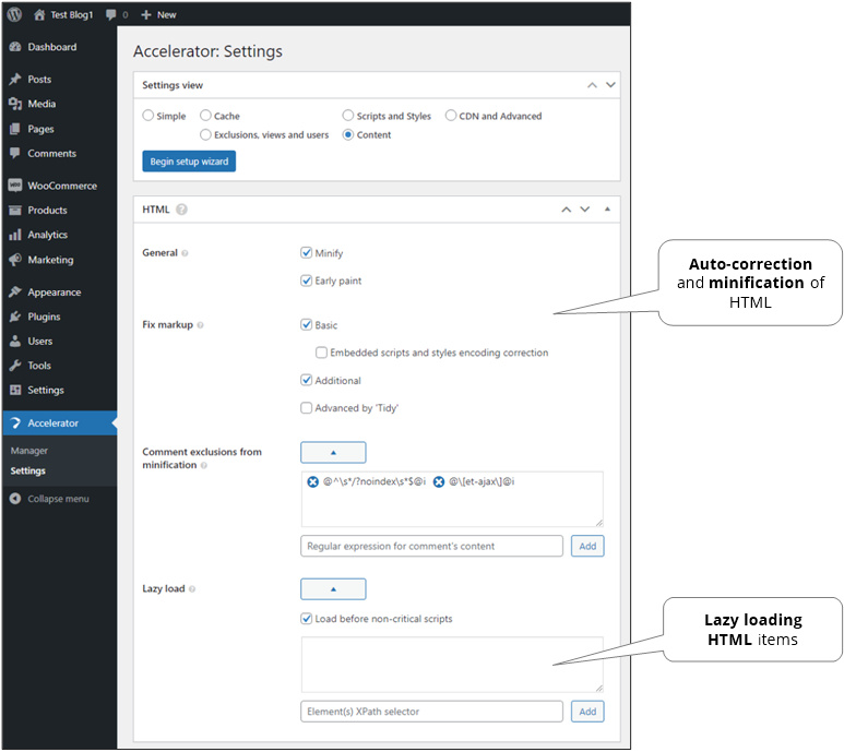 HTML settings - Accelerator for WordPress - Seraphinite Solutions