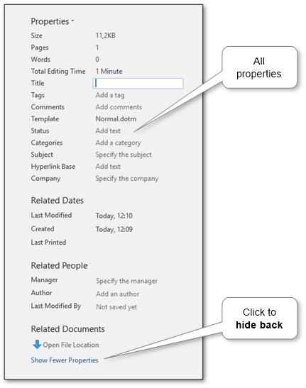 document info button word document info button word