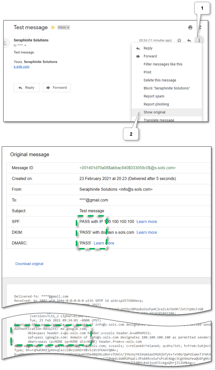 Gmail web message headers